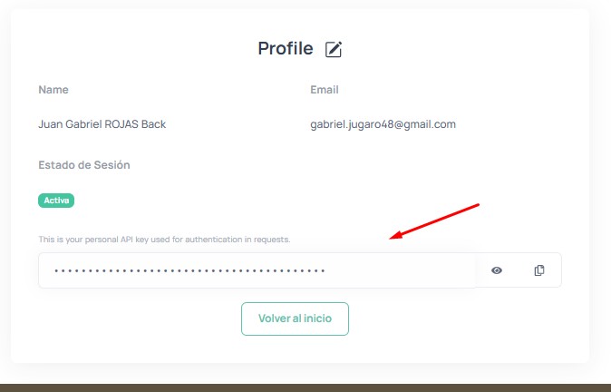 GJD profile page showing where to find the API key